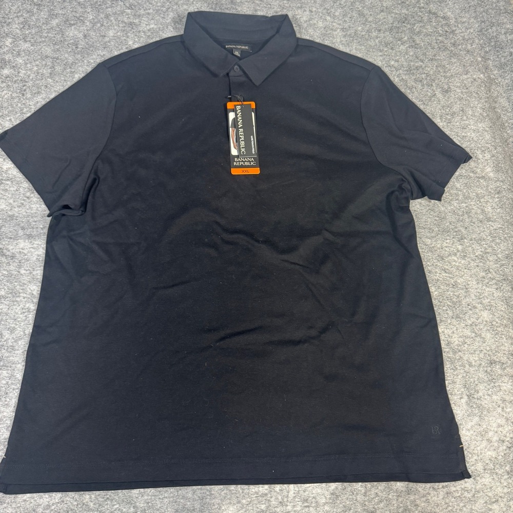 Banana Republic Luxe Touch Polo Shirt Mens XXL Black Short Sleeve Cotton New